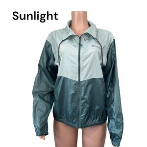 Columbia Thin Jacket Women SZ L Green Windbreaker Full Zip Outdoor Athletic